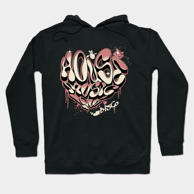 HOUSE MUSIC - Graffiti Love Heart Hoodie by DISCOTHREADZ 